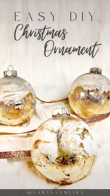 LARYSSA MEIRA | Neutral Home Decor & DIY on Instagram: "Super easy Gold Marble Ornament DIY! ✨ I used mostly white, some gold and a tiny bit of black paint 🎨 for the marble effect. #christmas #christmasdiy #christmasornaments #diychristmasornaments" Diy Gold Christmas Decorations, Diy White Ornaments, White Christmas Ornaments Diy, Diy Gold Ornaments Christmas, White And Gold Ornaments Diy, Diy Gold Ornaments, Gold Diy Ornaments, Marble Ornaments Diy, Water Marble Christmas Ornaments