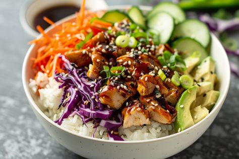 Recette Poke Bowl au Poulet | Rapide, Facile et Healthy Poke Bowl Poulet, Poke Bowl Chicken, Healthy School Lunch, Healthy School Lunches, Book Pictures, Healthy School, Buddha Bowls, Chicken Spices, Poke Bowl