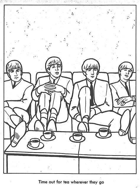 The Beatles Coloring Book-bad manners (feet on the table) lesson-haha! Beatles Drawing, Beatles Cartoon, Vintage Coloring Books, Beatles Pictures, Beatles Art, Cat Coloring Page, Cool Coloring Pages, Book Images, Hippie Art