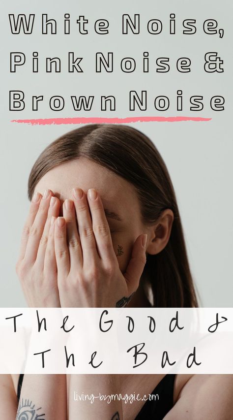 Learn the difference between white, pink, and brown noise and why they're good for sleep. And find out why you still might want to avoid them! | Pink noise vs white noise | White noise for sleep | Pink noise for sleep | White noise benefits | Pink noise benefits | #sleep #insomnia #stressreflief #whitenoise White Noise Vs Brown Noise, Pink Noise Benefits, Green Noise Benefits, Color Noise Benefits, Brown Noise Benefits, Brown Noise, Sleep Insomnia, Pink Noise, Stages Of Sleep