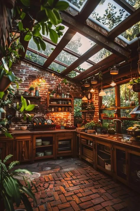 Rooftop House, Pirate House, Loft Aesthetic, Greenhouse Cafe, Witchy Cottage, Small Sunroom, Casa Hobbit, Nature Witch, Jungle House