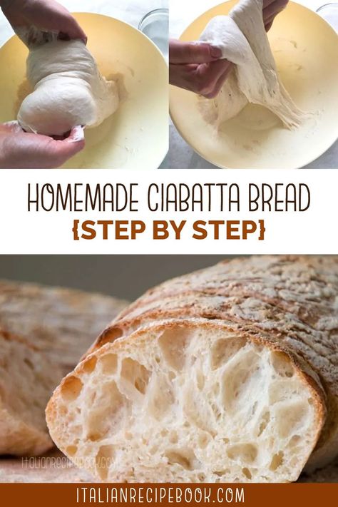 Homemade Ciabatta, Homemade Ciabatta Bread, Ciabatta Bread Recipe, Crusty Bread Recipe, Italian Bread Recipes, Artisan Bread Recipes, Rustic Bread, Ciabatta Bread, Italian Recipes Authentic