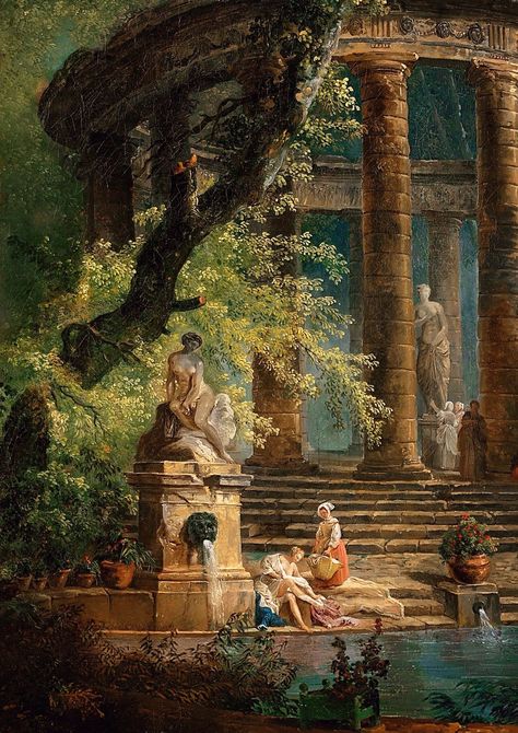 Hubert Robert : Le Bassin ( détail ) The Bathing Pool, Hubert Robert, Rennaissance Art, Background Photos, Art Ancien, Art Classique, Greek Art, Victorian Art, Old Paintings