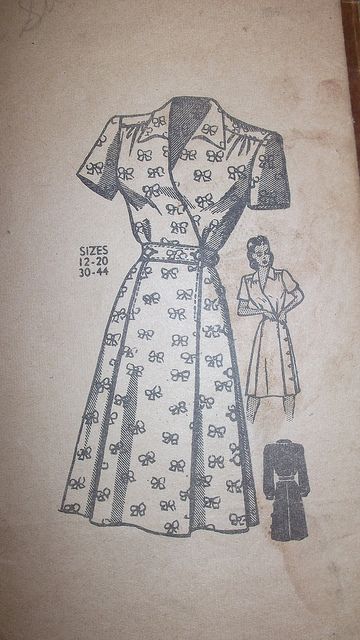 Great 1940s wrap dress pattern by nudeedudee, via Flickr Wrap Dress With Buttons, Vintage Dresses Sewing Patterns, 1940s Wrap Dress, 1950s Wrap Dress, House Dress Pattern, 50s Dress Pattern, 1940s Dress Pattern, Vintage Wrap Dress, Vintage Clothes Patterns