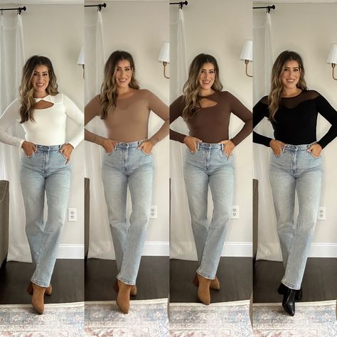 Longsleeve Bodysuit Outfit Ideas, Brown Bodysuit Outfit Winter, Styling Long Sleeve Bodysuit, Brown Body Suit Outfit Ideas, Neutral Bodysuit Outfit, Brown Long Sleeve Bodysuit Outfit, Outfit Ideas Bodysuit, Longsleeve Bodysuit Outfit, Long Sleeve Body Suit Outfits