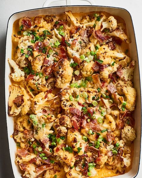 Post Image Cheesy Cauliflower Bake, Bacon Cauliflower, Low Carb Casseroles, Cheesy Cauliflower, Cauliflower Casserole, Vegetable Casserole, Low Carb Sides, Baked Cauliflower, Low Carb Vegetables