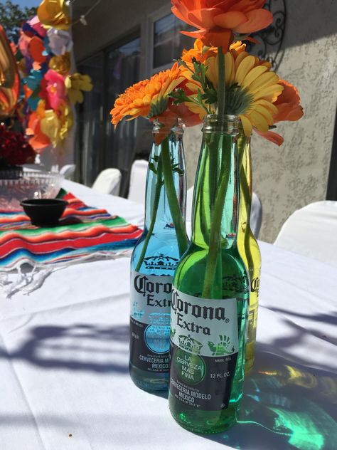 Centerpiece Cantarito Centerpiece, Mexican Birthday Parties, Brat Summer, Ideas Cumpleaños, Bottle Centerpieces, Mexican Birthday, Mexican Party Theme, Taco Party, Hispanic Heritage Month