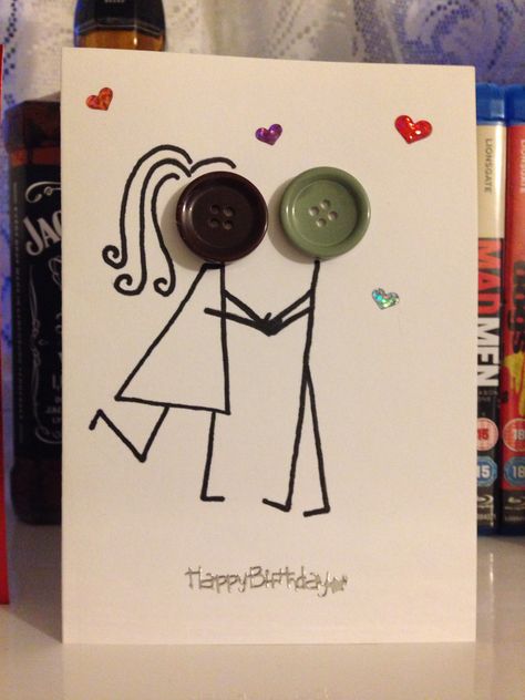 Happy birthday card boyfriend/girlfriend. Button faces. Handmade card. Love, partnership, couples... Homemade Birthday, Husband Birthday Card, Homemade Birthday Cards, Birthday Cards For Boyfriend, Cards For Boyfriend, Birthday Card Design, Birthday Crafts, Diy Gifts For Boyfriend, 자수 디자인