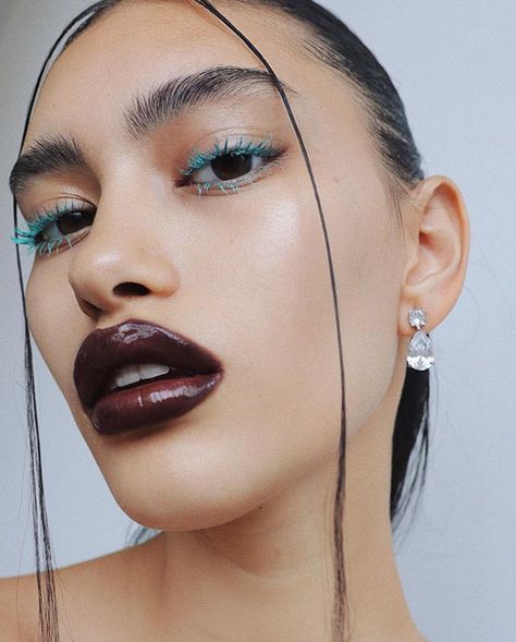 Bare skin / BOLD LIPS / Turquoise eyelashes _______________________________________ Model @zuf.capelli @itmodels Hair @gallevi BEAUTY BY… | Instagram Bold Lipstick Makeup, Bold Lip Makeup, Makeup Aesthetic, Stunning Makeup, Bare Skin, Bold Lips, Beauty Shoot, Beauty Shots, Dark Skin Makeup