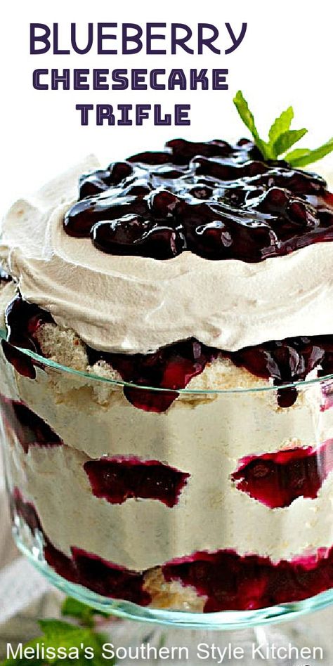 Blueberry Cheesecake Trifle, Blueberries Desserts, Trifle Bowl Desserts, Easy Blueberry Cheesecake, Trifle Bowl Recipes, Trifle Dessert Recipes, Blueberry Desserts Recipes, Cheesecake Trifle, Fluff Desserts