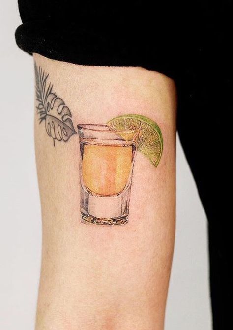 Shot Glass Tattoo Ideas, Tequila Tattoo Ideas, Liquor Tattoo, Tequila Shot Tattoo, Shot Glass Tattoo, Tequila Tattoo, Vacation Tattoos, Small Tattoo Ideas For Men, Friends Tattoos