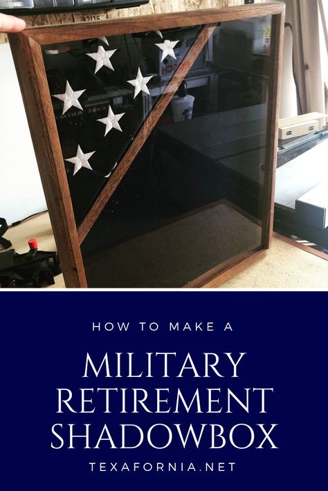 shadowboxes to house memorabilia from a career in the military are pricey.  how we made one for less (and arguably much more personal) than the mass produced version Military Retirement, The Military, Shadow Box, Air Force, This Year, Keep Calm Artwork, Force, Career, Woodworking