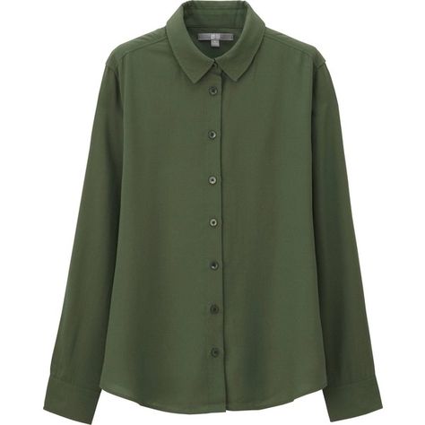 UNIQLO Silk Touch Long Sleeve Blouse (290 ARS) ❤ liked on Polyvore featuring tops, blouses, olive, green silk blouse, draped blouse, green silk top, draped long sleeve top and olive green blouse Green Silk Shirt, Army Green Blouse, Green Silk Top, Olive Green Shirt, Olive Green Blouse, Green Long Sleeve Shirt, Rayon Blouse, Draped Blouse, Rayon Shirt