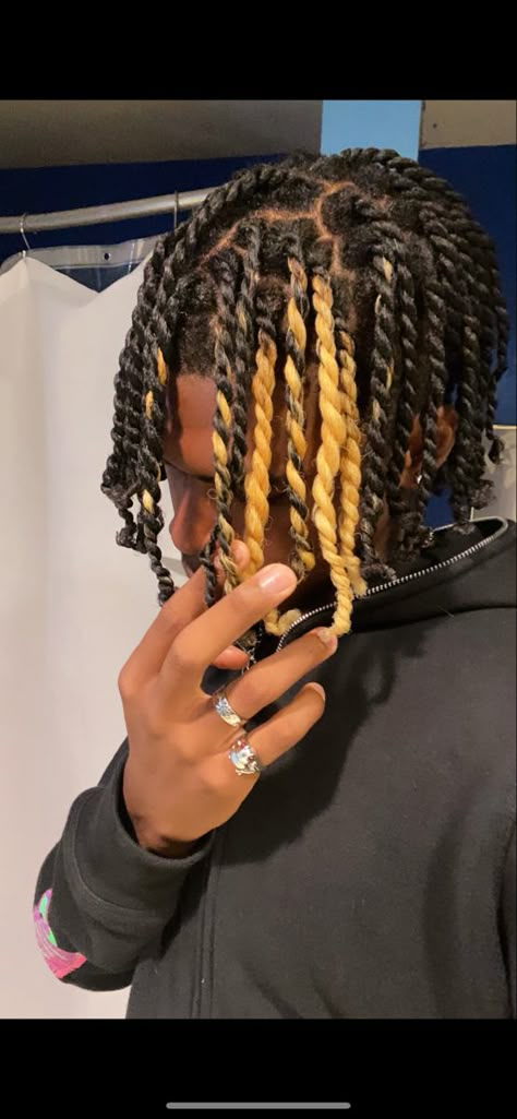 Dreadlocks Hair Color Ideas, Dyed Hair Men Twist, Hightop Dreads Two Strand Twist, Locs Men Color, Dreads With Dyed Tips, Dyed 2 Strand Twist, Started Locs Styles For Men, Two Strand Twist Dyed, Dyed Two Strand Twist