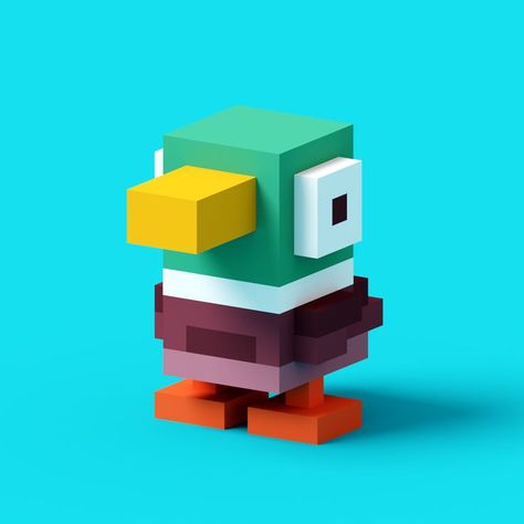 Crossy Road: The Mallard Minecraft Animal Builds, Minecraft Animal Statues, Tinkercad Ideas, Minecraft Animals, Minecraft Statues, Voxel Art, Minecraft Structures, Crossy Road, Minecraft House Plans