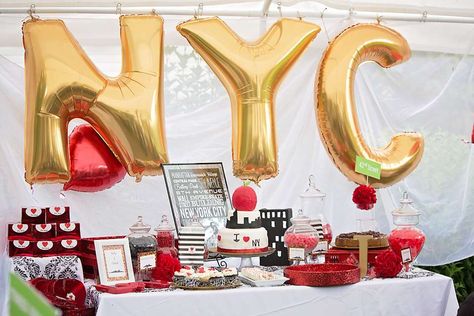 New York City Birthday Party Ideas | Photo 1 of 27 | Catch My Party Nyc Theme Party Decorations, Party Ideas 18th Birthday, Party Ideas 18th, New York City Birthday, City Birthday Party, New York Ball, New York Theme Party, Ny Party, Nyc Birthday