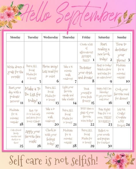 30 Day September Challenge, September 30 Day Challenge, September Bucket List 2024, September Bucket List Ideas, Goals For September, September Self Care, September Bucket List, Fall Reset, Monthly Prompts