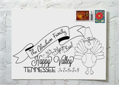 Thanksgiving Turkey Mail Art Addressed Envelopes, Snail Mail Envelopes, Hand Lettering Envelopes, Snail Mail Art, Calligraphy Envelope Addressing, Mail Art Envelopes, Envelope Addressing, Envelope Lettering, Fun Mail