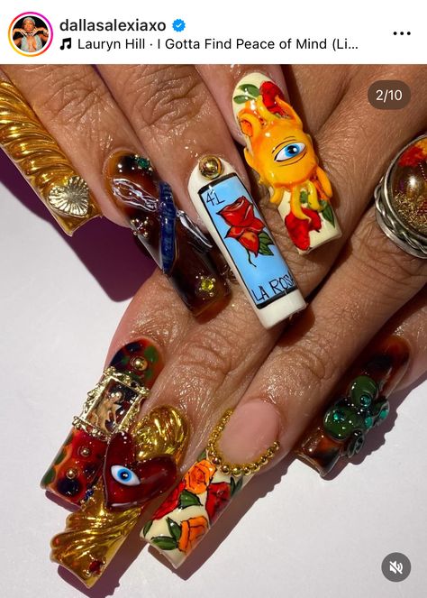 Lowrider Nail Designs, Colombian Nails, Chola Nails, Mexican Nail Art, Mexican Nails, Nails Only, Diy Canvas Art Painting, Lowrider, Diy Canvas Art