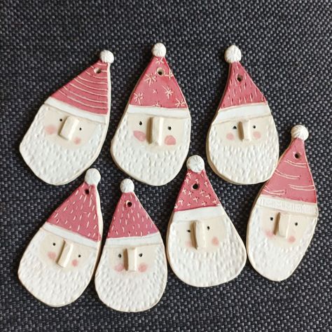 Flat Clay Ornaments, Air Dry Clay Xmas Ideas, Santa Clay Ornaments, Adult Ornament Craft, Christmas Tree Ceramic Ornament, Clay Holiday Ornaments, Clay Cristhmas Ideas, Homemade Clay Christmas Decorations, Oven Bake Clay Christmas Ornaments