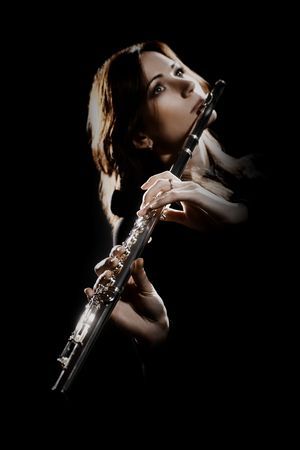 Playing Flute Pose Reference, Flute Pose, Woman Playing Flute, Flute Photography, Orchestra Photography, Instrument Drawing, Recital Poster, Piano Photography, Flute Playing