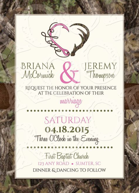 Hooked On Love Camo Wedding Invitation and RSVP Card by MrsPrint Camouflage Wedding Ideas, Hunting Wedding Invitations, Hunting Theme Wedding, Camo Wedding Invitations, Wedding Invitations Purple, Theme Wedding Invitations, Camo Wedding Dresses, Hunting Wedding, Hunting Theme