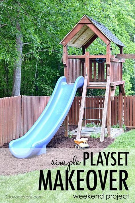 Give your playset a fresh look with a simple makeover. Learn how to replace the roof easily. The perfect weekend warrior DIY project! Playset Makeover, Backyard Playset, Shingle Roof, Kids Play Set, Roof Replacement, Wooden Playset, Playset Outdoor, Backyard Playground, Play Space