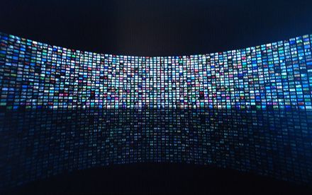 Wall of Screens or projection.  If screens obviously not this many :) Projection Screen Wall Design, U2 Sphere, Interactive Screens Exhibition, Verizon Phones, Stage With Led Screen, Rear Projection Screen, Video Mapping Projection Installation, Light Art Installation, Behind The Screen