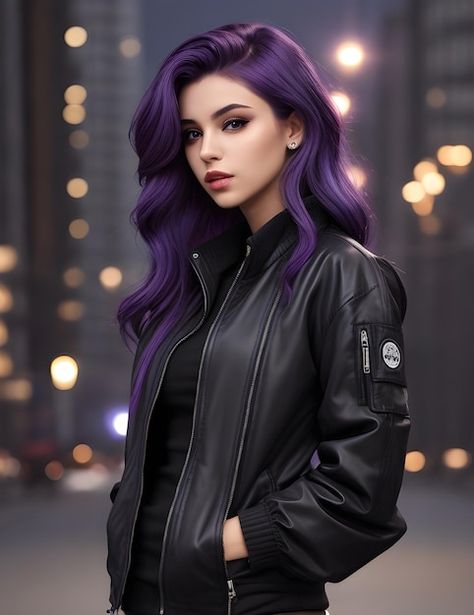 Purple Hair Female Character Art, Purple Hair Character Art, Dark Colorful Hair, Purple Hair Character Design, Black Hair Pictures, Women With Purple Hair, Purple Hair Character, Woman With Purple Hair, Girl With Purple Hair