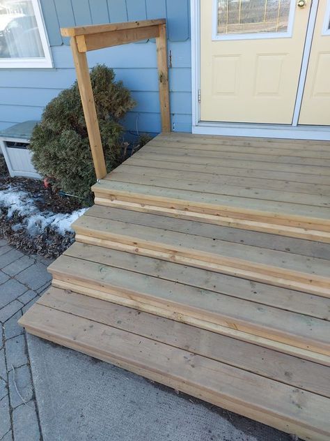 Our Old House | I posted a comment earlier stating that it is possible to build over existing steps | Facebook Wood Front Steps, Patio Steps From House, Cement Steps, Front Stairs, Front Door Steps, Deck Seating, Mobile Home Porch, Deck Steps, Side Yards