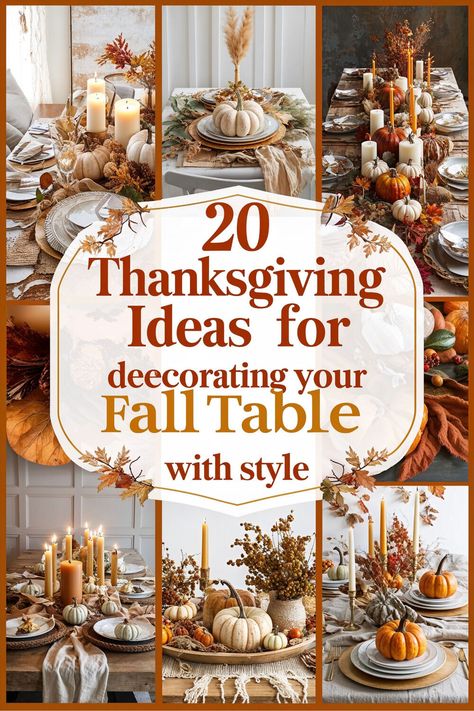 Browse 20 elegant Thanksgiving table decorating ideas that blend autumn warmth with style. Perfect for any home, these tips include natural centerpieces, tasteful linens, and unique table accents to make your holiday unforgettable. #ThanksgivingDecorating #FallTable Centerpieces Thanksgiving Table, Thanksgiving Table Decorations Ideas, Thanksgiving Centerpieces Table, Natural Centerpieces, Thanksgiving Table Settings Elegant, Thanksgiving Decorations Diy Table, Elegant Thanksgiving Table, Thanksgiving Table Centerpieces, Fall Table Decorations