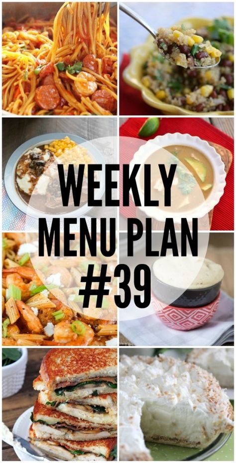 Weekly Menu Plan 39 Weekly Menu Plan, Meal Planning Menus, Budget Freezer Meals, Healthy Mummy, Food Budget, Weekly Menu Planning, The Recipe Critic, Meal Prep Plans, Recipe Critic