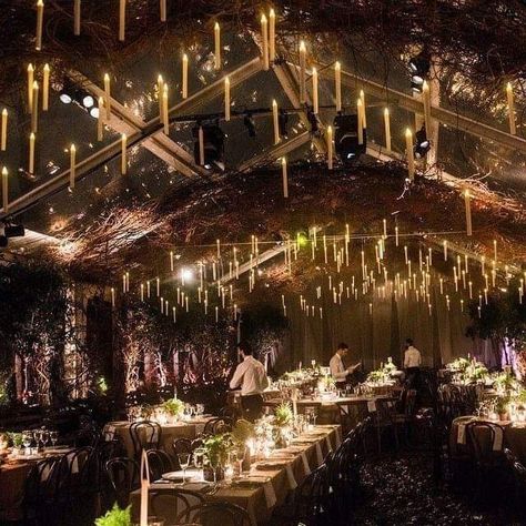 Harry Potter Enchanted Forest, Harry Potter Wedding Food Ideas, Subtle Harry Potter Wedding Decor, Classy Harry Potter Wedding, Harry Potter Wedding Ceremony, Subtle Harry Potter Wedding, Candles And Lights, Whimsigoth Wedding, Hp Wedding