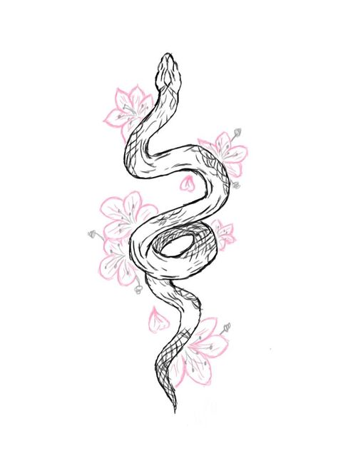 3 Snakes Tattoo, Snake Cute Tattoo, Kundalini Snake Tattoo Spine, Tattoo Design Drawings Snake, Snake With Lotus Tattoo, Side Snake Tattoos Women, Snake With Cherry Blossom Tattoo, Snake On Neck Tattoo, Thigh Drawings Tattoo