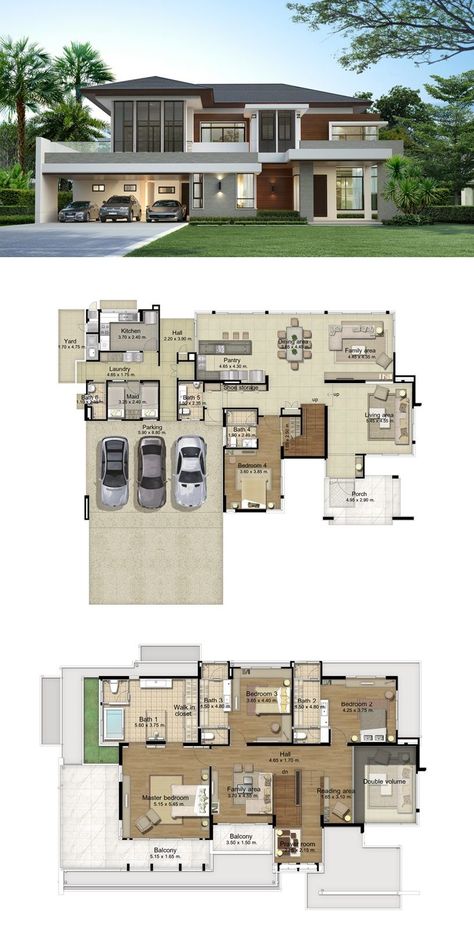 Modern Forest House Floor Plans, Modern House Floor Plan, Big Modern Houses, Case Minecraft, Outdoor Garage, Modern House Floor Plans, Interior Layout, Free House Plans, Villa Plan