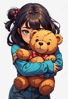 Anime Hugging Teddy Bear, Holding Teddy Bear Reference, Teddy Bear Character Design, Anime Teddy Bear, Hugging Illustration, Hugging Teddy Bear, Teddy Drawing, Angel Pics, Teddy Bear Illustration