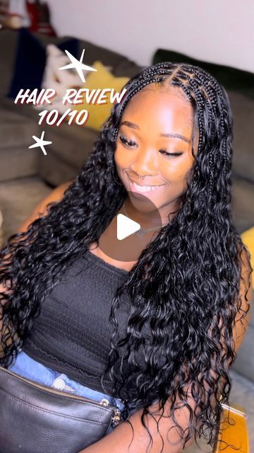 T A R A J E E    I S H A N • Knotless Specialist on Instagram: "Hair: @janetcollection  Wet & Wavy Indian Remy Ripple Deep Wave 18’  2 packs   Style: Smedium boho  Human hair  Xtra fullness  Waist length   Look out for my YouTube which is coming soon and also like, share comment and follow @tarajeestyles for more tips and cute styles😚💖😉 • • • • •I do not own the rights to this music  #masterbraider #knotlessbraids #bohobraids #bohemianknotless #fauxlocs #goddesslocs #zoebraids #feedins #braidslayer #braidtutorial #explorepage #stitchbraids #goddessbraids #sewin #popsmokebraids #phillybraider #phillystylist #phillyhair #newyorkhairstylist #newjerseyhairstylist #delawarehairstylist #braidvideo #contentcreator #braidinfluencer #braidstyles #protectivehairstyles #neatbraider #voiceofhair #w Box Braids With Deep Wave Hair, Knotless Braids With Wet And Wavy Hair, Boho Braiding Hair, Deep Wave Braided Hairstyles, Wet And Wavy Knotless Braids, Smedium Knotless Boho Box Braids Waist Length, Wet And Wavy Boho Braids, Side Part Boho Knotless Braids, Micro Braids Human Hair Body Wave