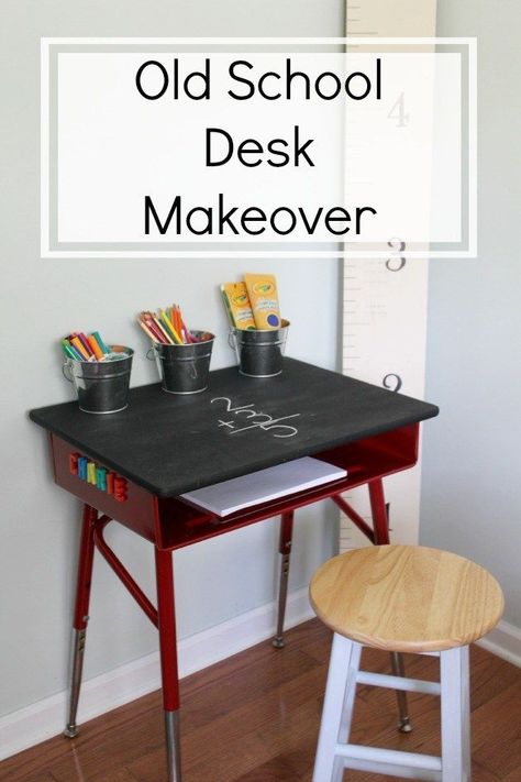 So many kids are getting ready to go back to school next month. While Charlie isn’t quite school age, he still loves to color, finger paint and draw. Anytime we’ve gotten out his art supplies we’ve always just parked him in a seat at the kitchen table, until recently. I actually came across this desk ... Read More about Old School Desk Makeover Old School Desk Makeover, Painted School Desks, Desk Makeover Ideas, School Desk Makeover, Old School Desk, Desk Redo, Old School Desks, Vintage School Desk, Finger Paint