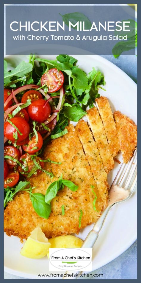 Turkey Dinner Ideas, Milanese Recipe, Salad With Balsamic Vinaigrette, Chicken Milanese, Arugula Recipes, Cherry Tomato Salad, Ricotta Recipes, Chicken Parmigiana, Cornish Hens