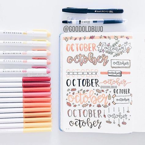 So many cute header ideas by @goodoldbujo 🍂🍁 Posted by @notebook_therapy on Instagram #notebooktherapy #bulletjournal Journal Inspiration Quotes, Bullet Journal Titles, Header Ideas, Bullet Journal Headers, Art Journal Challenge, Hand Lettering Styles, Bullet Journal Font, Bullet Journal Banner, Journal Fonts