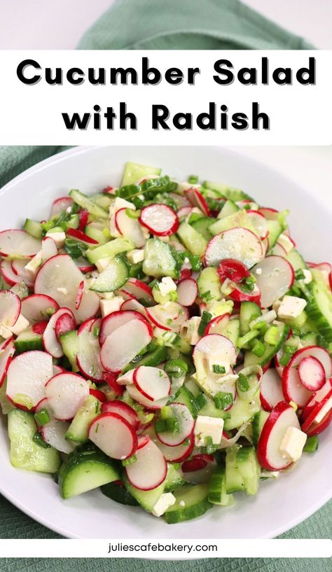 easy cucumber salad with radish Cucumber Radish Salad, Radish Cucumber, Rustic Salad, Creamy Salad, Creamy Salad Dressing, Radish Recipes, Radish Salad, Russian Food, Salad Pasta