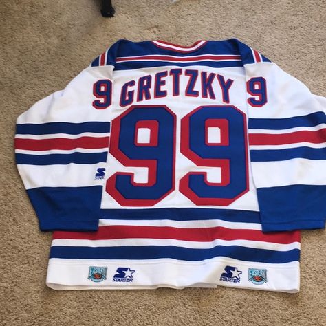 Official Starter Eastern Conference, Nwt, Excellent Condition, Wayne Gretzky No. 99 Jersey. Does Not Have A Fight Strap. Hockey Jersey Design Ideas, Vintage Hockey Jersey, Brain Illusions, Throwback Jerseys, Merch Aesthetic, Purple Jersey, Ny Rangers, American Football Jersey, Wayne Gretzky