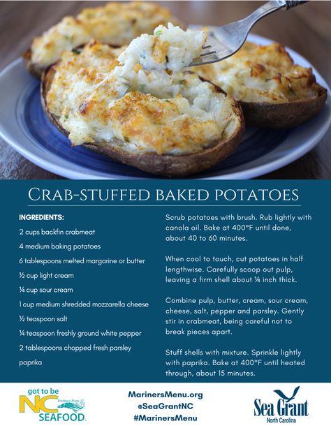 Seafood Dish Recipes, Stuffed Baked Potatoes, Crab Dishes, Seafood Bake, Crab Stuffed, Baked Potato Recipes, Baked Shrimp, Fish Recipes Healthy, Twice Baked