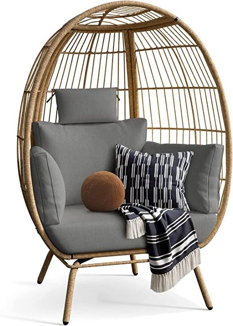 Amazon.com : YITAHOME Egg Chair Wicker Outdoor Indoor, Oversized Lounger with 370lbs Capacity Large Egg Chairs with Stand Cushion Egg Basket Chair for Patio, Balcony, Bedroom - Grey : Patio, Lawn & Garden Wicker Egg Chair, Egg Shaped Chair, Modern Outdoor Chairs, Basket Chair, Patio Daybed, Balcony Bedroom, Outdoor Loungers, Loungers Chair, Backyard Porch