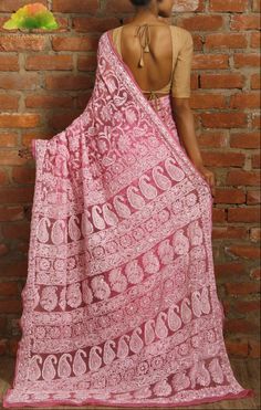 #Pink Chiffon #Saree with Chikankari from Lucknow Indian Silhouette, Pink Chiffon Saree, Indian Closet, Chikankari Saree, Chikankari Work, Latest Indian Saree, Desi Wear, Simple Sarees, Chiffon Dresses