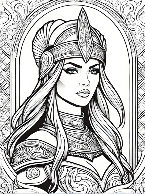 Viking Drawings, Female Warrior Tattoo, Egyptian Drawings, People Coloring Pages, Colored Pencil Artwork, Adult Coloring Designs, Colouring Page, Next Tattoo, Celebrity Tattoos