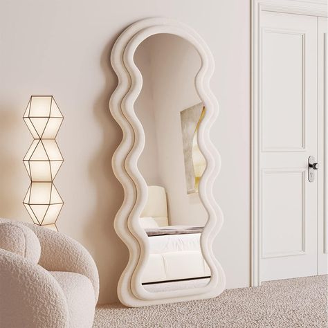 Rosdorf Park Kalilah Wavy Floor Mirror | Wayfair Arched Floor Mirror, Wavy Mirror, Wooden Mirror Frame, Full Body Mirror, Mirror Hanging, Body Mirror, Preppy Room, Wooden Mirror, Standing Mirror