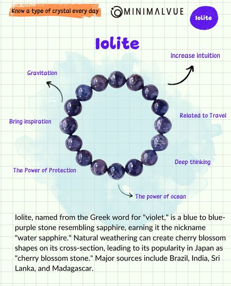 iolite crystal meanings Iolite Crystal Meaning, Crystals Properties, Iolite Crystal, Crystals Meanings, Natural Philosophy, Iolite Stone, Increase Intuition, Crystal Clusters, Deep Thinking