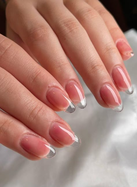 Glass French Tip Nails, French Glass Nails, Clear French Tip, Transparent Nail Art, Elegant Touch Nails, Clear Acrylic Nails, Asian Nails, Hello Nails, Transparent Nails