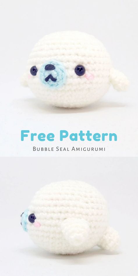 A little guy that I whipped up quick. I’m not used to making small amigurumi so this was good practice for me. I called him a bubble seal because he’s the shape of a bubble. Truly I am the best at naming things. Final piece should measure about 2″ tall. More pictures and a downloadable free PDF crochet pattern are available on Ravelry. Seal Amigurumi, Pola Amigurumi, Crochet Animals Free Patterns, Kawaii Crochet, Crochet Amigurumi Free Patterns, Crochet Amigurumi Free, Haken Baby, Fun Crochet Projects, Crochet Animal Patterns